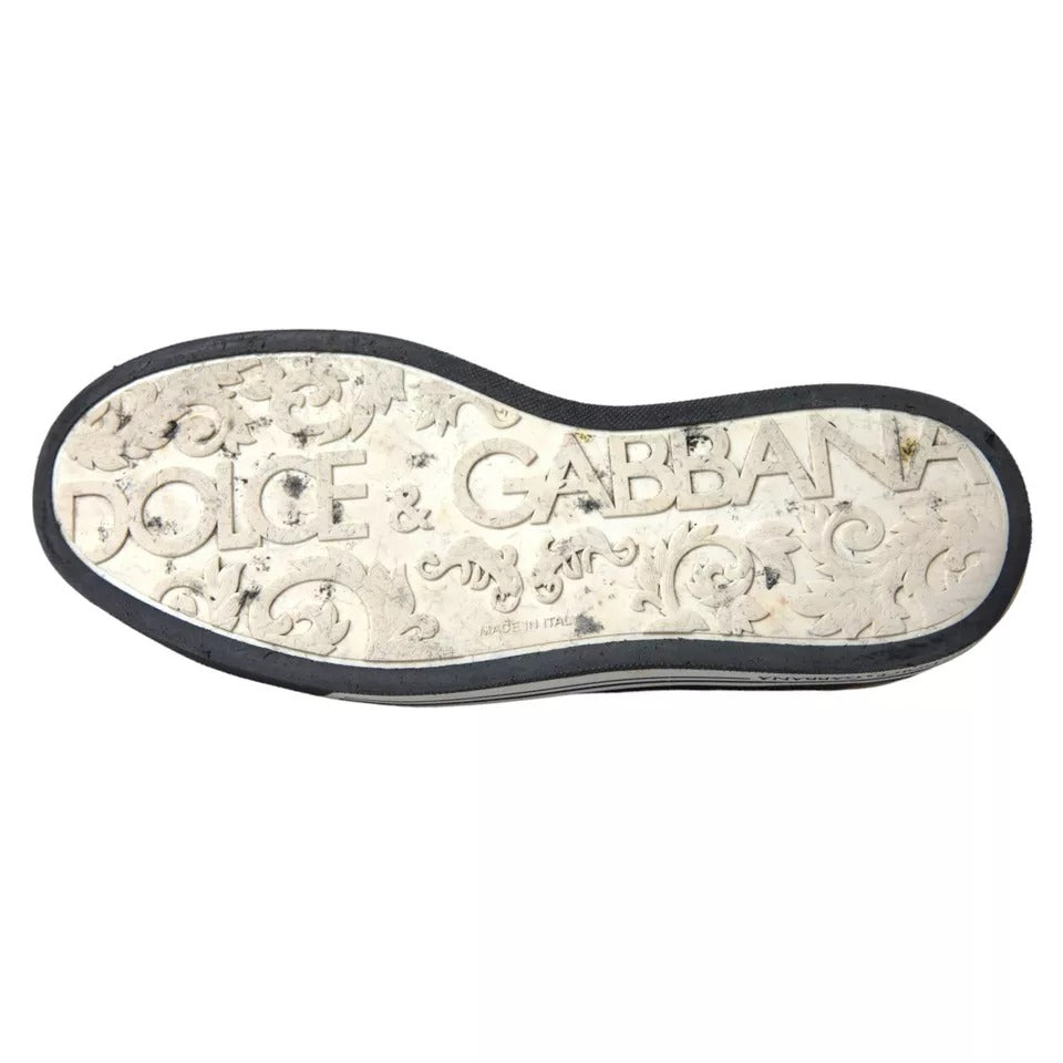 Chaussures sneakers pour homme Dolce & Gabbana Milan en cuir noir avec couronne décorative.