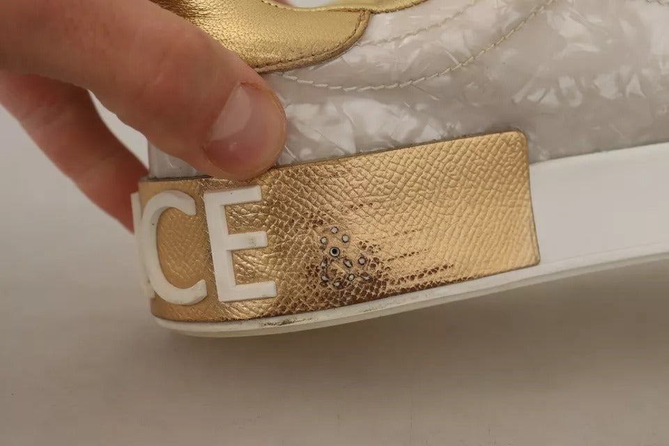Baskets portofino blanches Dolce & Gabbana en nacre, chaussures décontractées élégantes pour femmes.