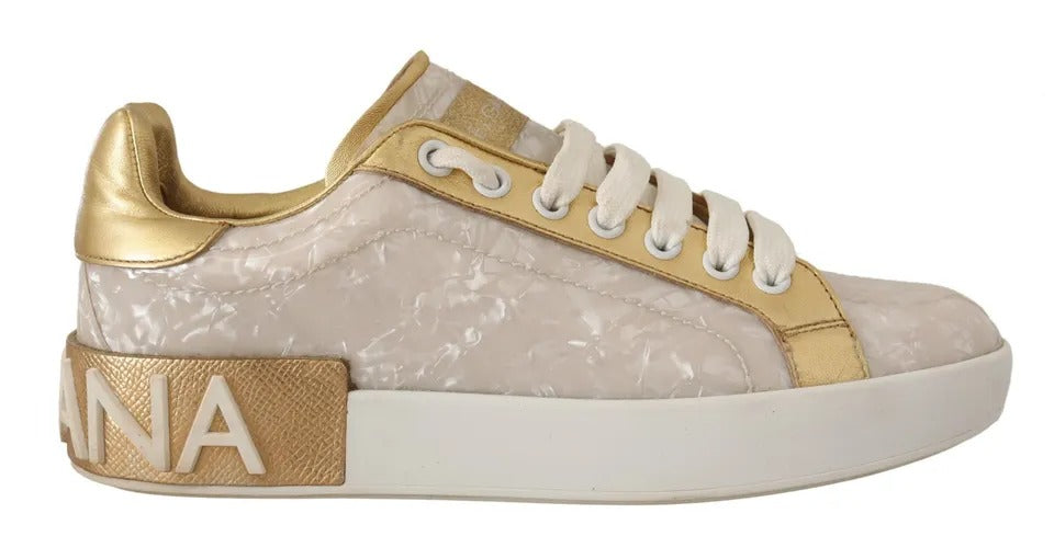 Baskets casual Dolce & Gabbana Portofino en coquillage blanc, semelle en caoutchouc, design élégant et sophistiqué.