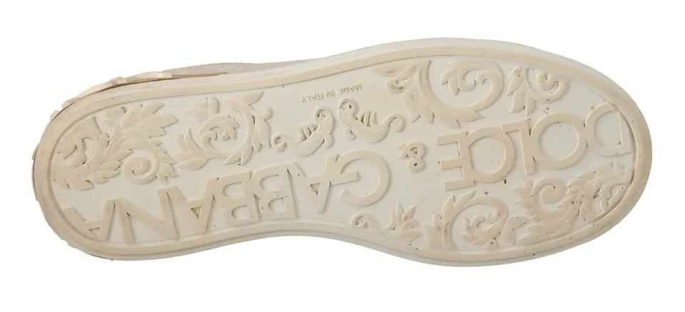 Chaussures décontractées Dolce & Gabbana Portofino blanches en nacre pour femme, baskets élégantes en cuir et perles.