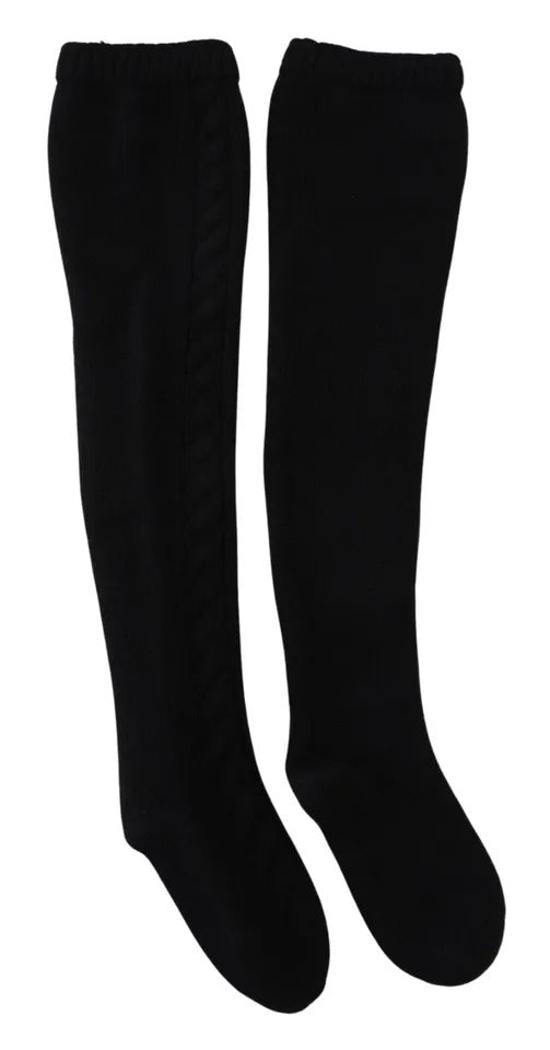 Chaussettes longues en laine noire pour femmes Dolce & Gabbana, accessoire élégant et chaud jusqu'au mollet.