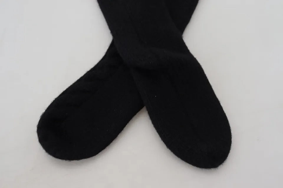 Chaussettes longues en laine noire pour femmes de Dolce & Gabbana, accessoires élégants jusqu'au mollet.