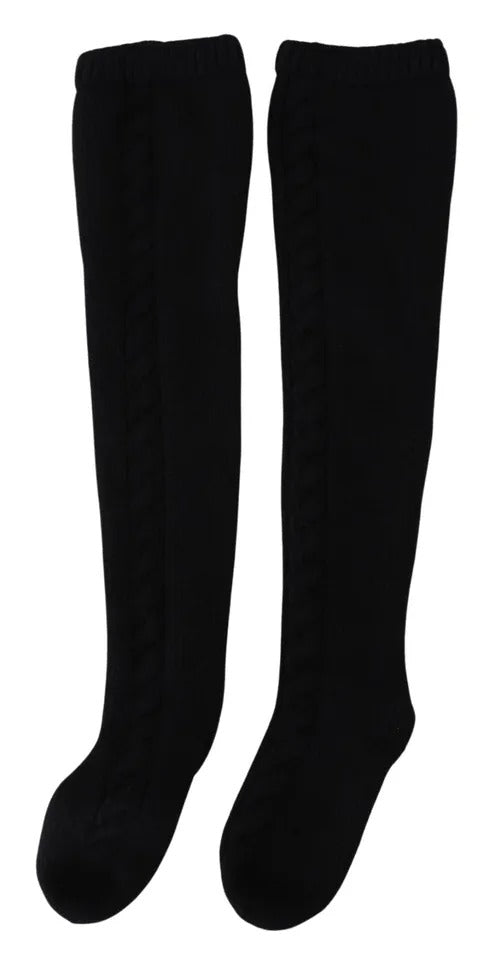 Chaussettes longues en laine noire pour femme de Dolce & Gabbana, accessoire élégante et confortable, jusqu'aux mollets.