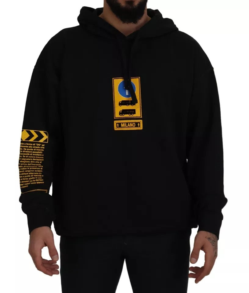 Sweat à capuche noir en coton Dolce & Gabbana avec logo, pull décontracté et élégant, visible avec capuche et manches longues.