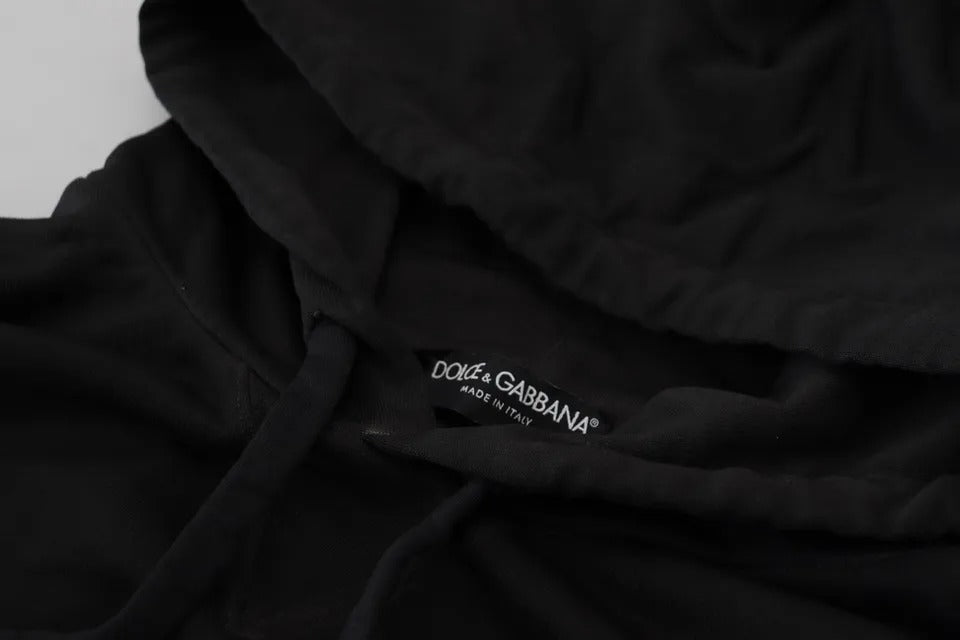 Sweat à capuche noir en coton Dolce & Gabbana avec logo, vue de face, détails du tissu et du logo visible.