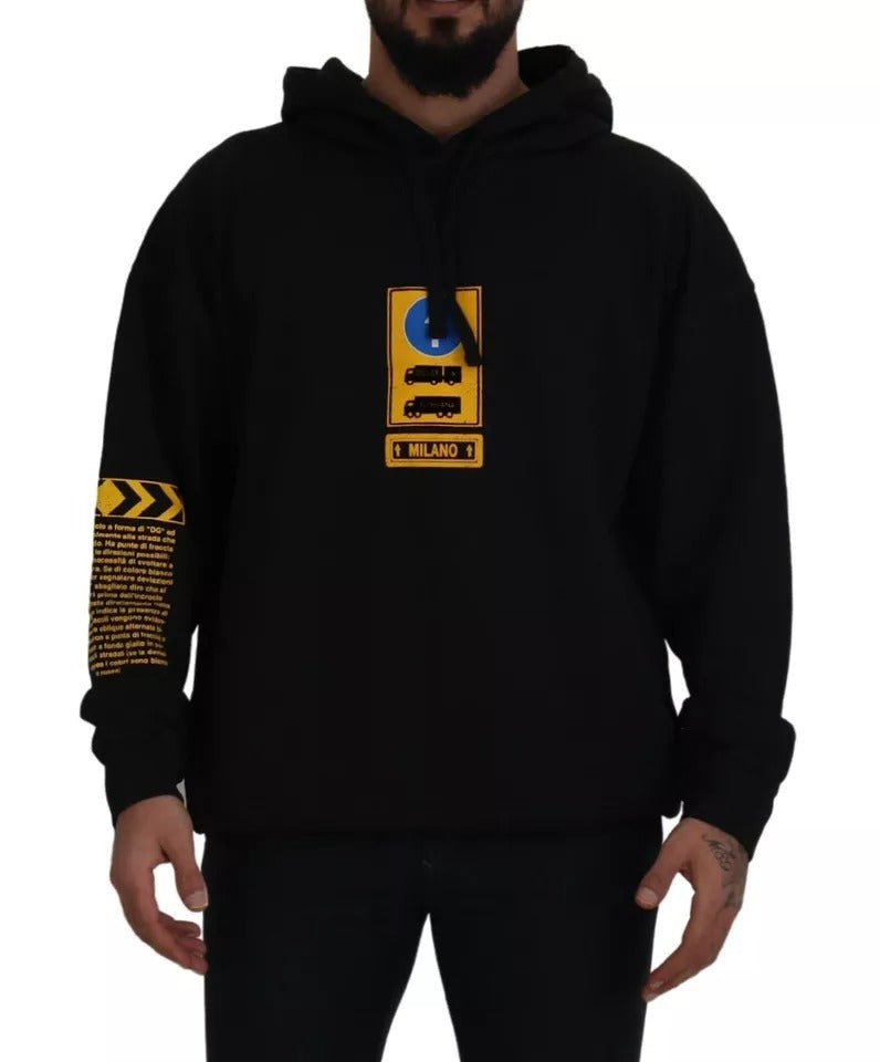 Sweat à capuche Dolce & Gabbana en coton noir avec logo, pull décontracté pour homme ou femme.
