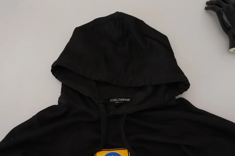 Sweat à capuche en coton noir Dolce & Gabbana avec logo, vêtement décontracté, visible avec capuche et logo sur la poitrine.