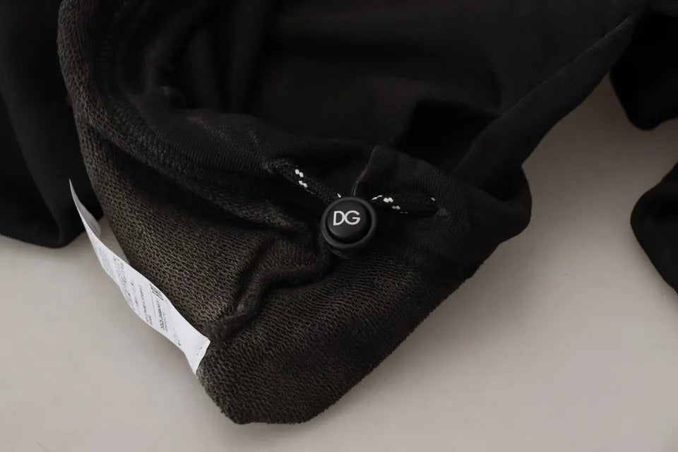 Sweat à capuche Dolce & Gabbana en coton noir avec logo, pull décontracté et tendance, visible avec capuche et manches longues.