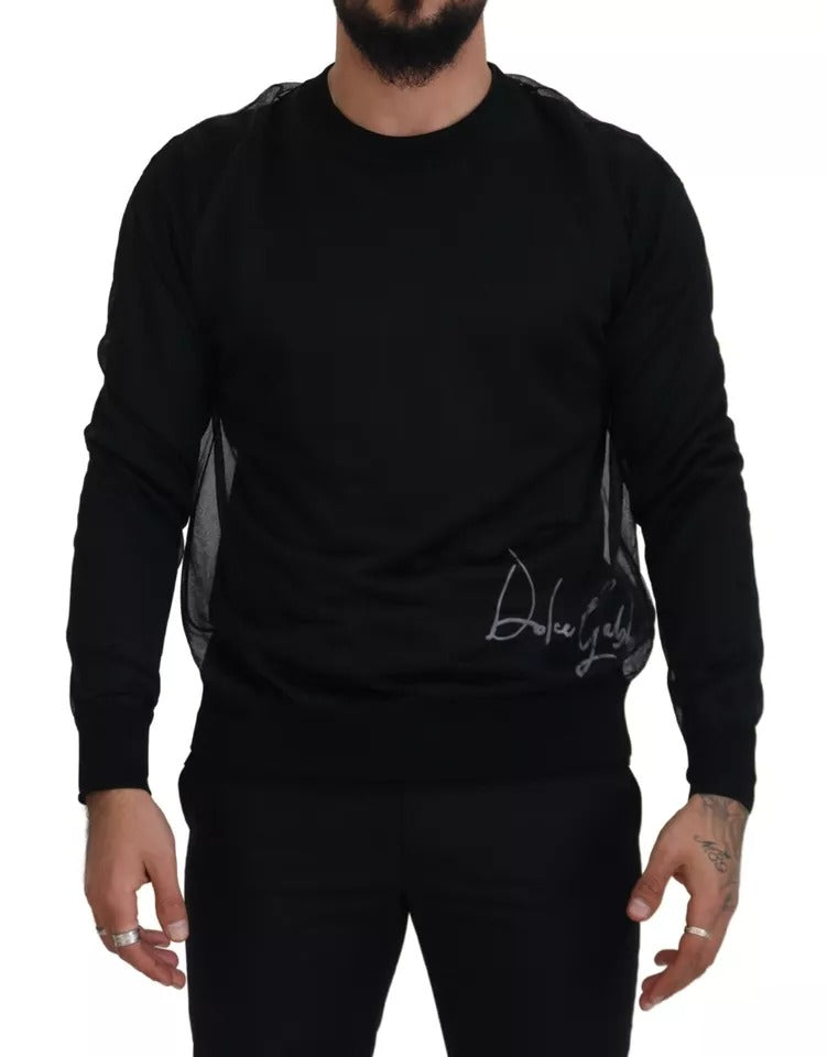 Pull à col ras du cou en polyester noir de Dolce & Gabbana pour homme, doux et confortable, vue de face.