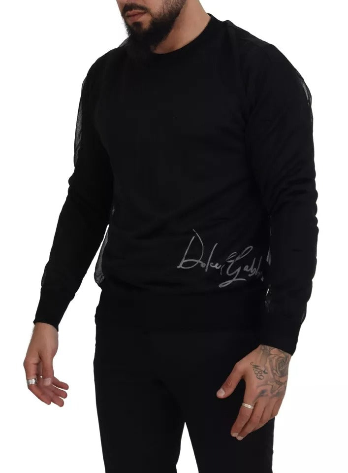 Pull homme Dolce & Gabbana en polyester noir à col rond, style décontracté et moderne.