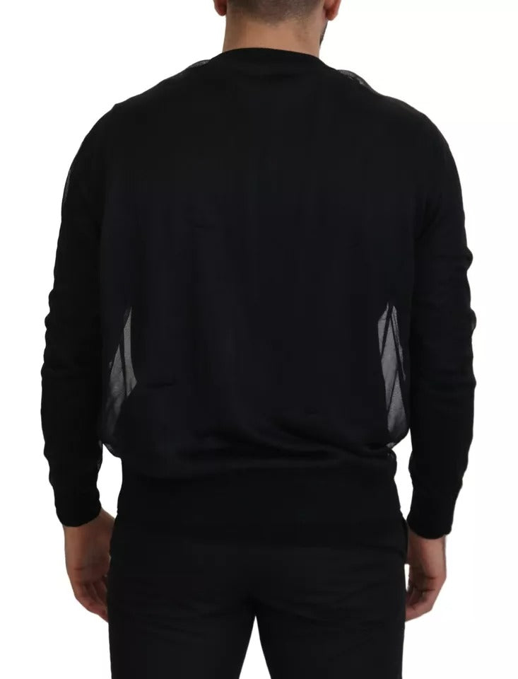 Pull homme Dolce & Gabbana en polyester noir avec col ras du cou, vue de face.