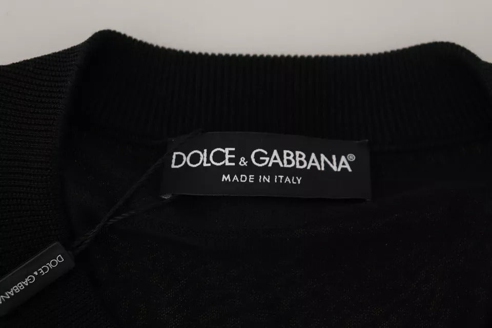 Pull à col ras du cou en polyester noir de Dolce & Gabbana pour homme, classique et élégant.