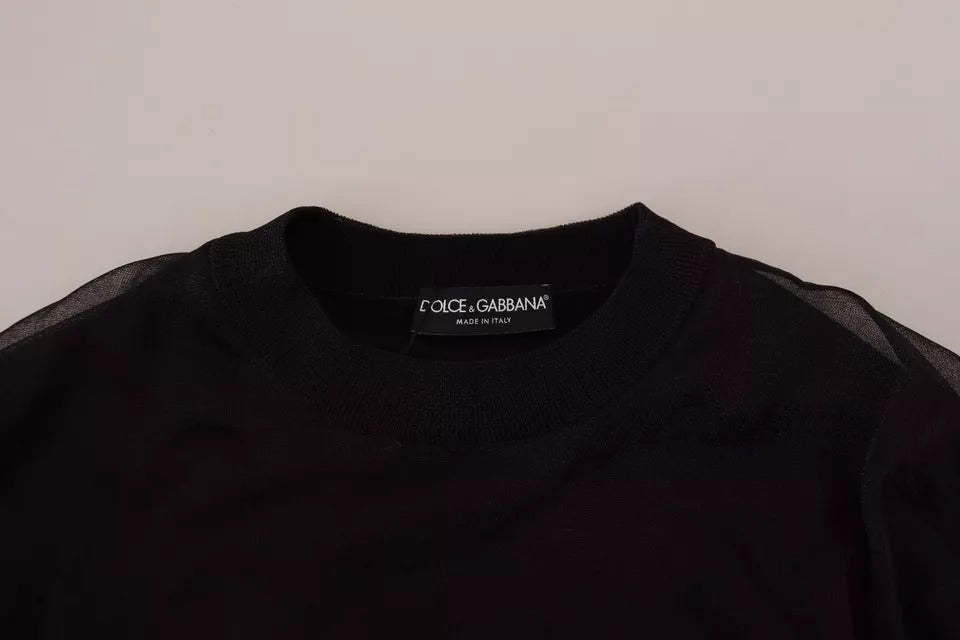 Pull en polyester noir Dolce & Gabbana avec logo, style homme, doux et confortable, idéal pour un look élégant et décontracté.