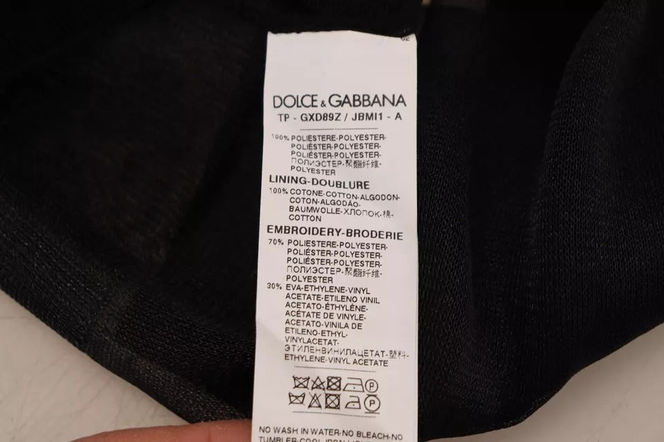 Pull à manches longues Dolce & Gabbana en polyester noir avec logo visible, style élégant et décontracté pour homme.