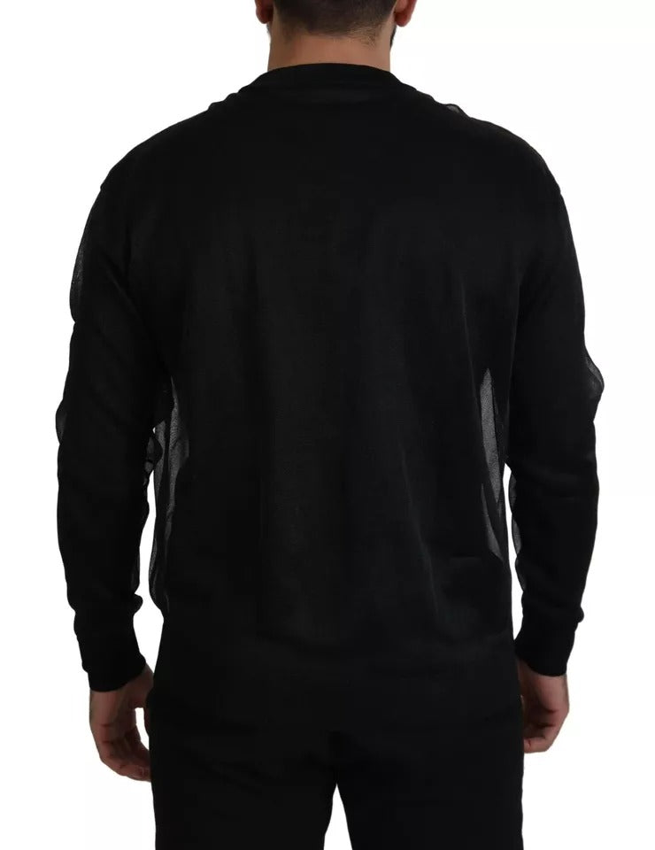 Pull noir pour homme Dolce & Gabbana en polyester avec logo, vue de face.