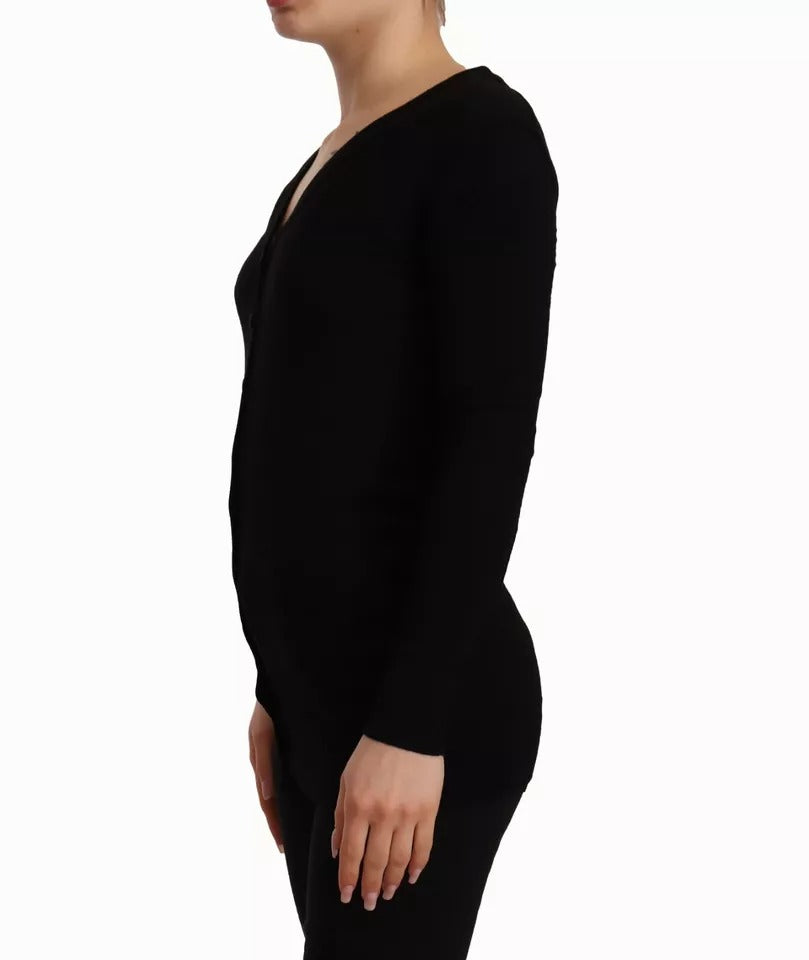 Cardigan en laine noire Dolce & Gabbana avec boutons, coupe classique et détails élégants, porté ou posé sur un fond neutre.
