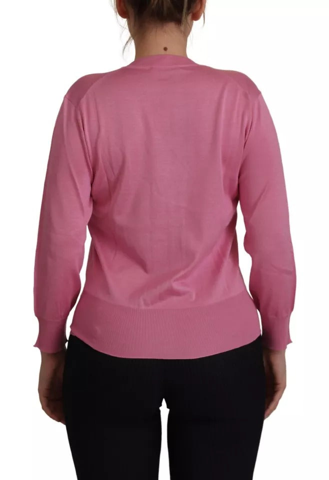 Pull en soie rose Dolce & Gabbana à boutons, cardigan élégant et léger pour femme.
