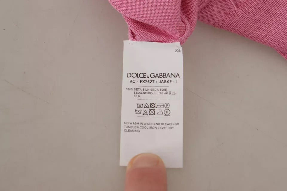 Pull en coton rose Dolce & Gabbana avec boutons, style cardigan élégant en soie 100 % pour femme.