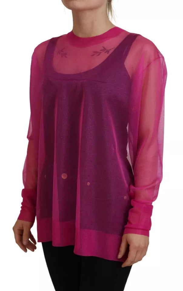Pull à col rond en polyester fuchsia de Dolce & Gabbana, pull-over pour femme avec texture douce et style moderne.