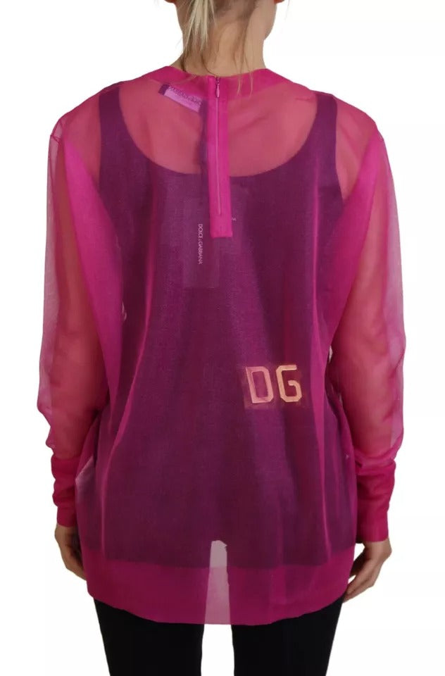 Pull à col rond en polyester fuchsia de Dolce & Gabbana, pull-over élégant pour femmes.