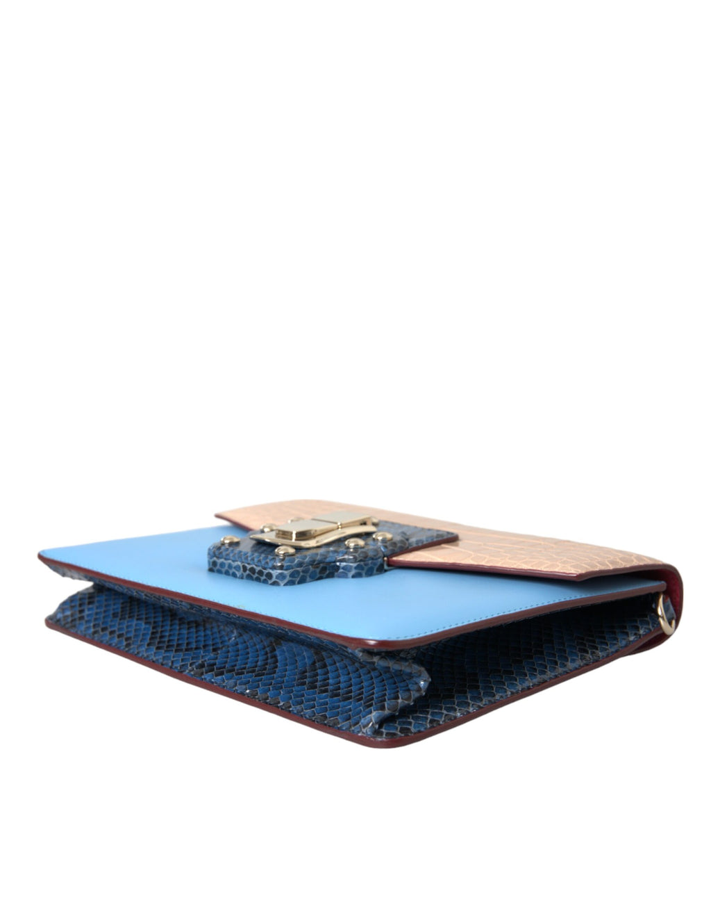 Sac bandoulière Dolce & Gabbana Lucia en cuir exotique bleu et beige, élégant et sophistiqué.