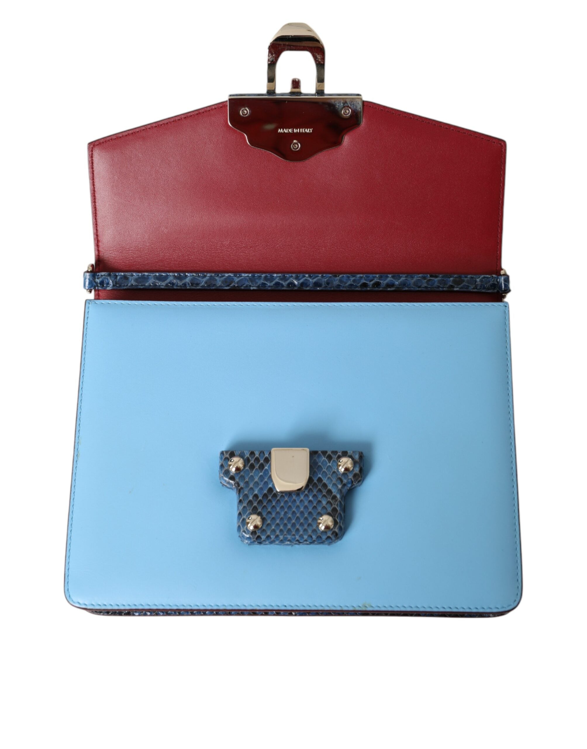 Sac à bandoulière Dolce & Gabbana Lucia en cuir exotique bleu et beige, élégant et sophistiqué.