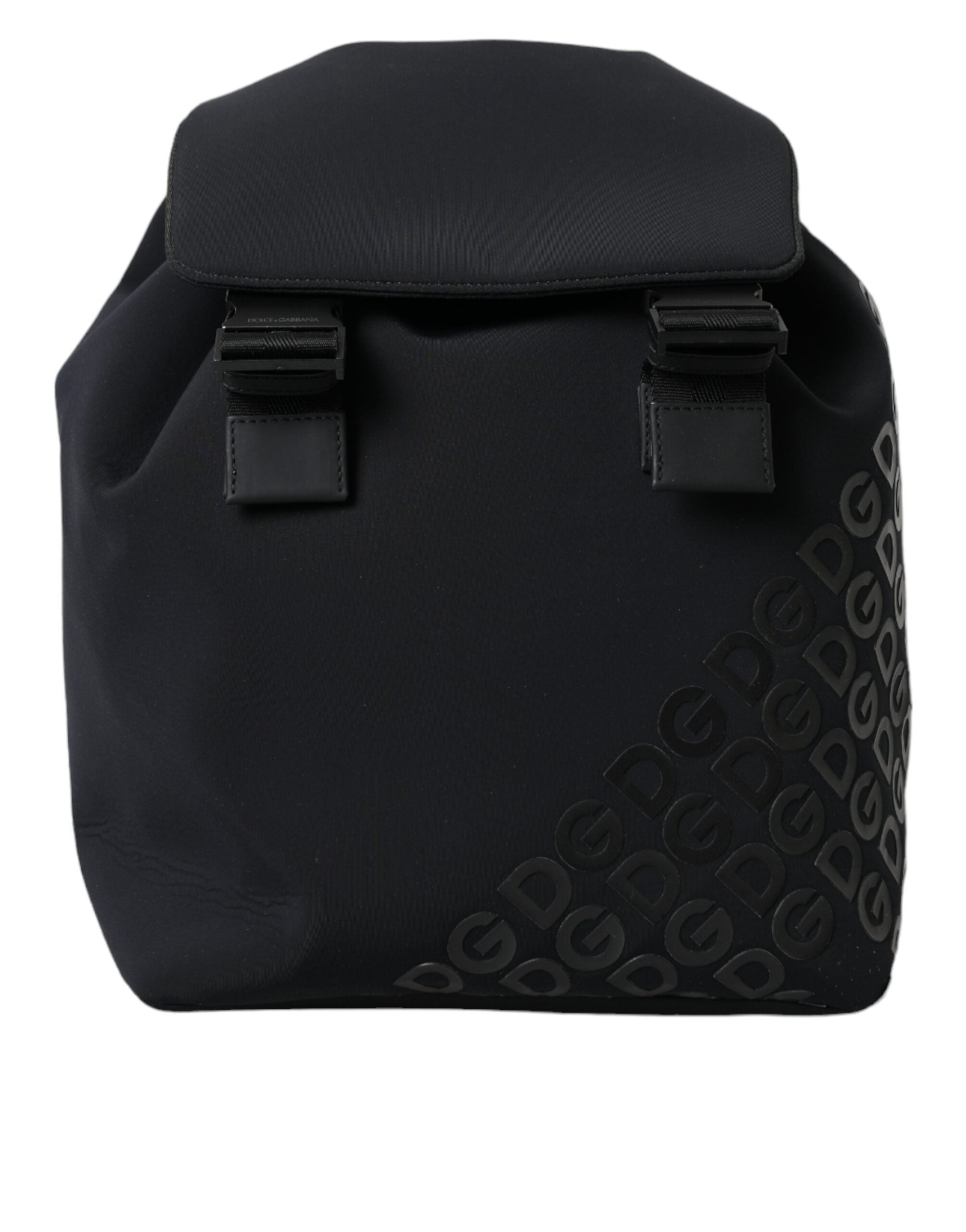 Sac à dos Dolce & Gabbana en néoprène noir avec logo DG, design scolaire et pratique, idéal pour un look élégant et fonctionnel.