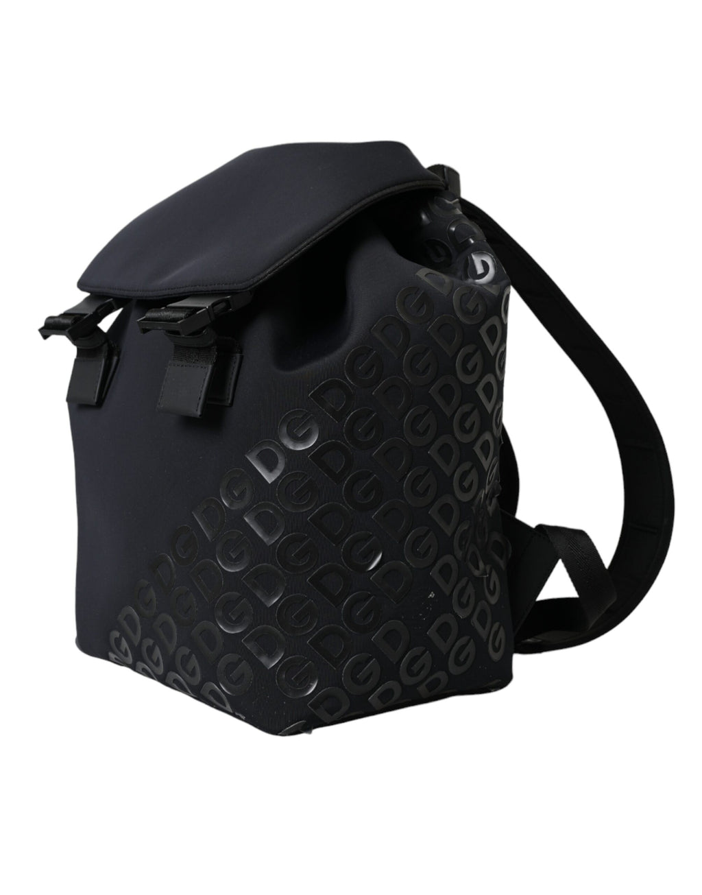 Sac à dos Dolce & Gabbana en néoprène noir avec logo DG, style scolaire, avec poignées et compartiments visibles.