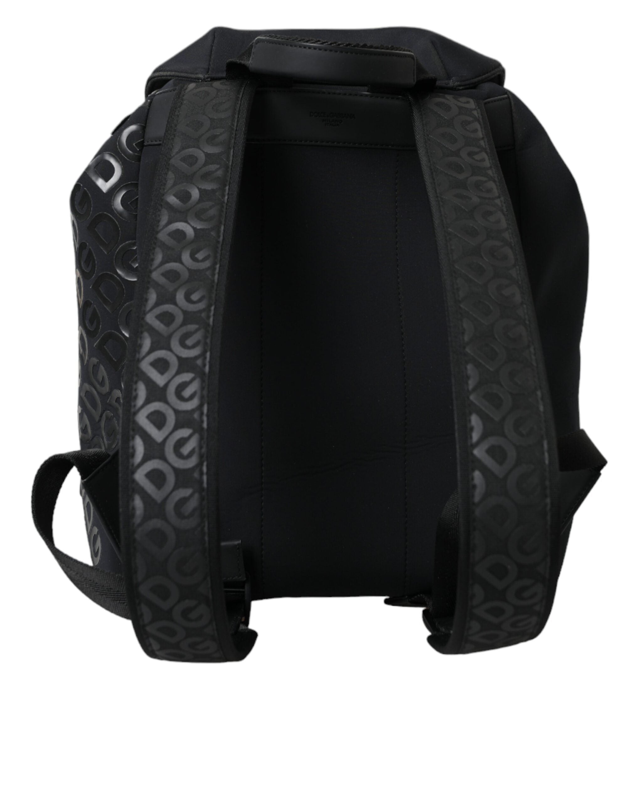 Sac à dos Dolce & Gabbana noir en néoprène et nylon avec logo DG, style scolaire et moderne.