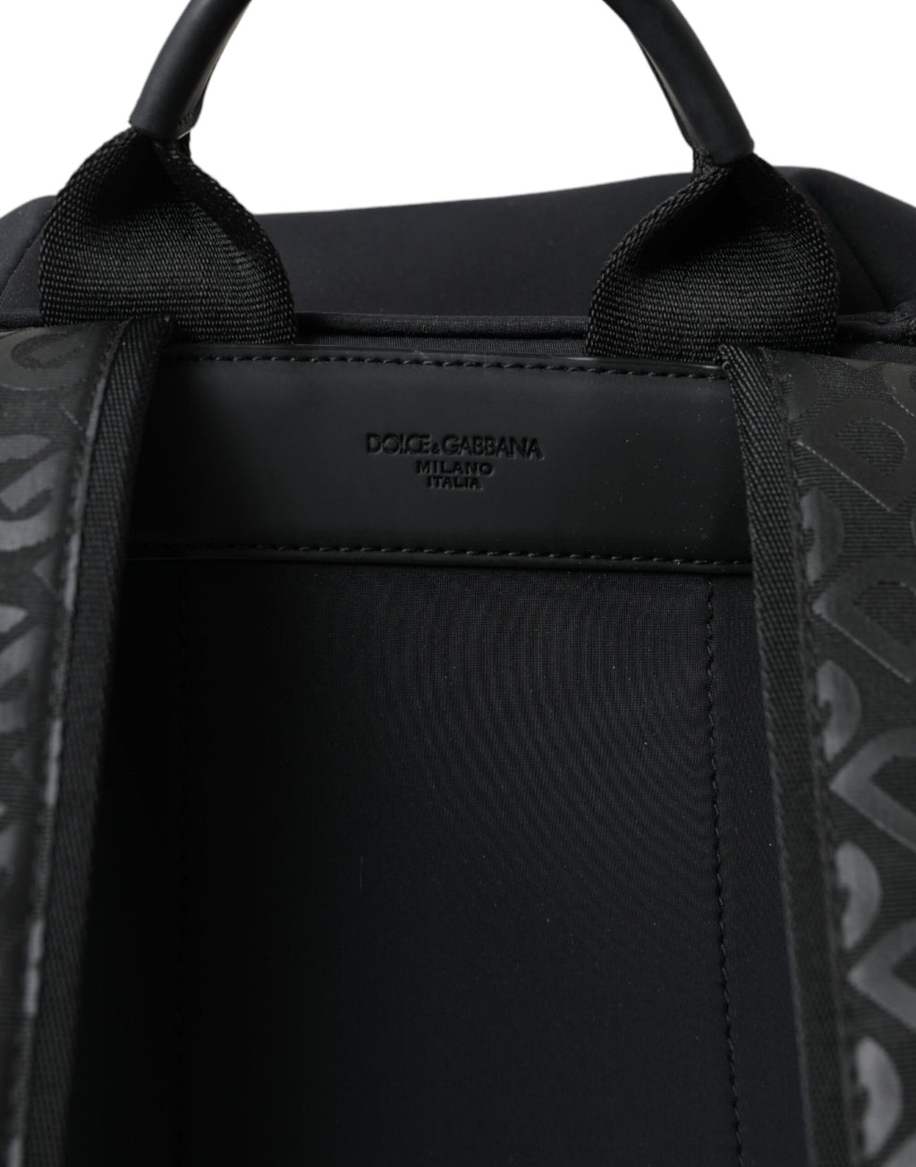 Sac à dos Dolce & Gabbana noir en néoprène et nylon avec logo DG, style scolaire et moderne.