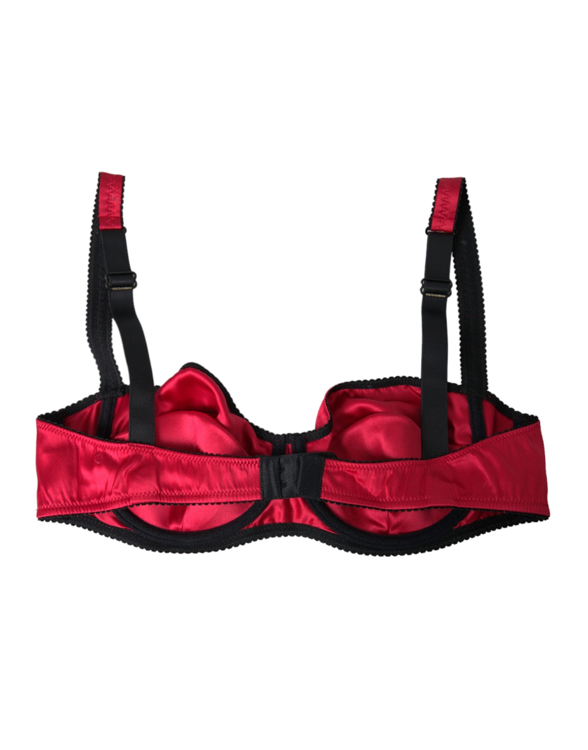 Soutien-gorge balconnet en soie stretch bordeaux de Dolce & Gabbana, détail élégant et finition raffinée.