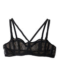Soutien-gorge balconnet en dentelle florale noire en nylon de Dolce & Gabbana, vue de face sur fond blanc.