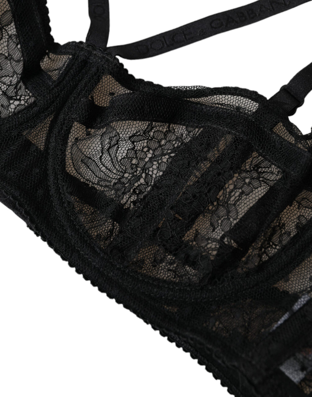 Soutien-gorge balconnet en dentelle florale noire de Dolce & Gabbana, sous-vêtements en nylon élégant et féminin.