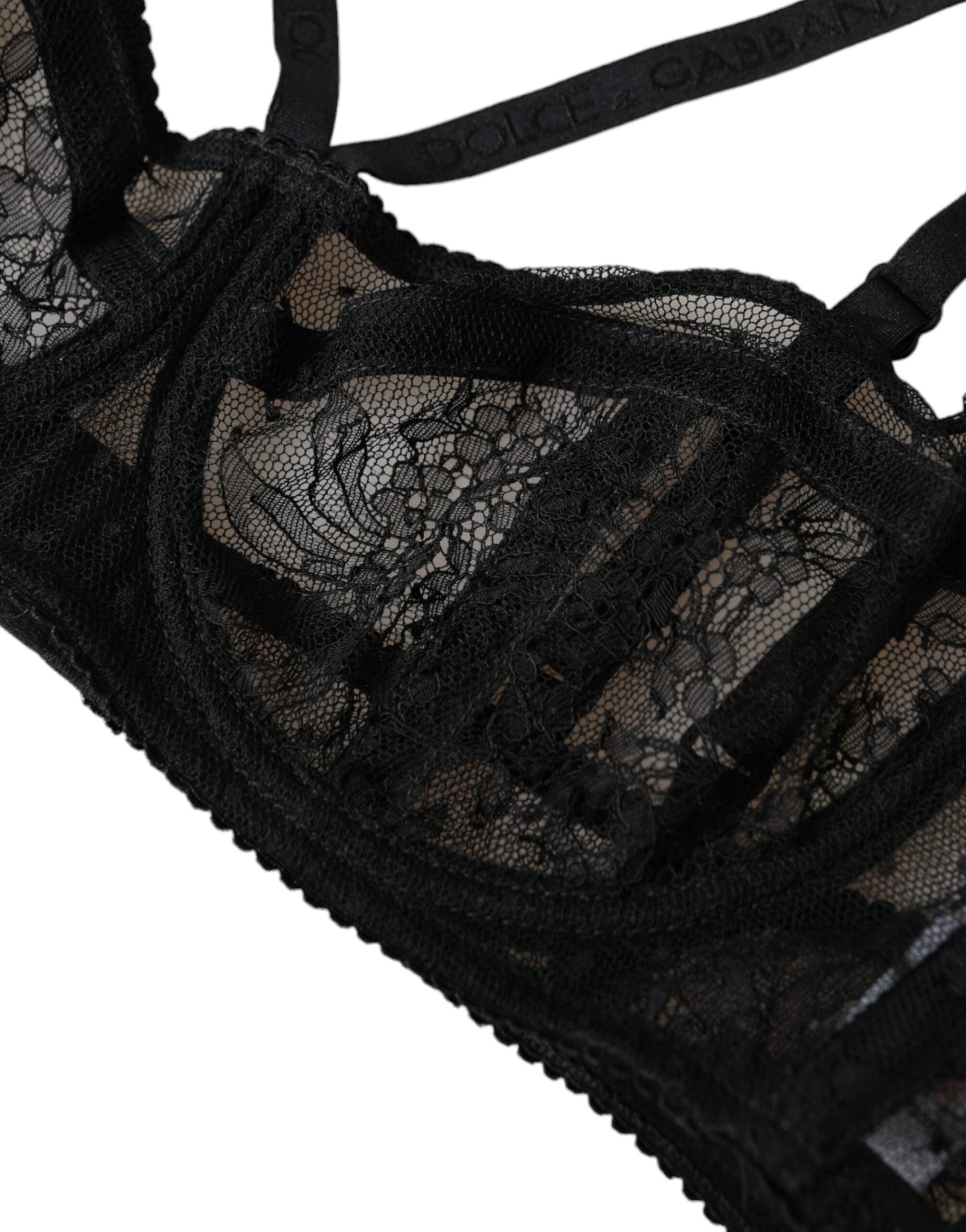 Soutien-gorge balconnet en dentelle florale noire de Dolce & Gabbana, sous-vêtements en nylon élégant et féminin.