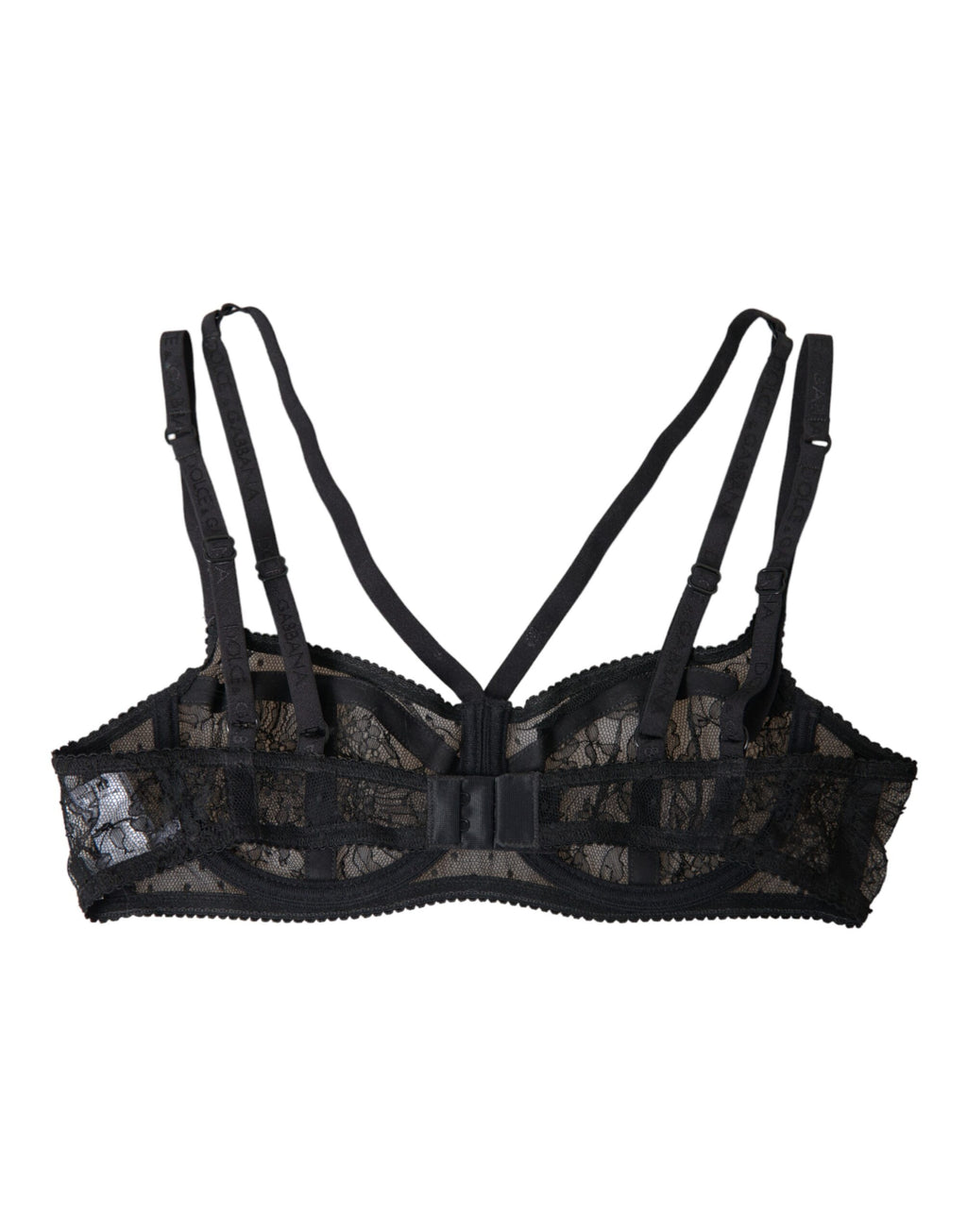 Soutien-gorge balconnet en dentelle florale noire de Dolce & Gabbana, en nylon élégant, visible sur l'image.