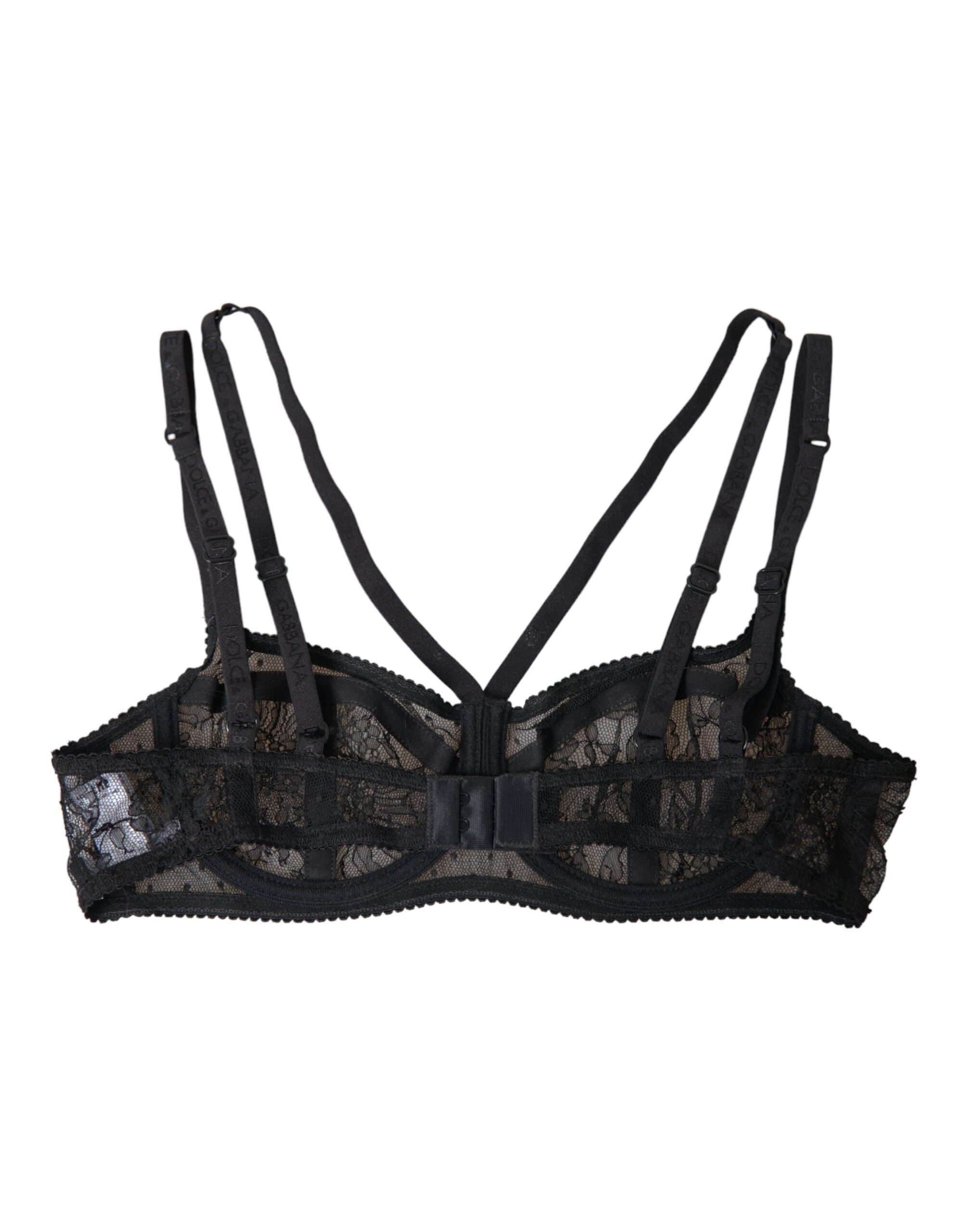 Soutien-gorge balconnet en dentelle florale noire de Dolce & Gabbana, en nylon élégant, visible sur l'image.