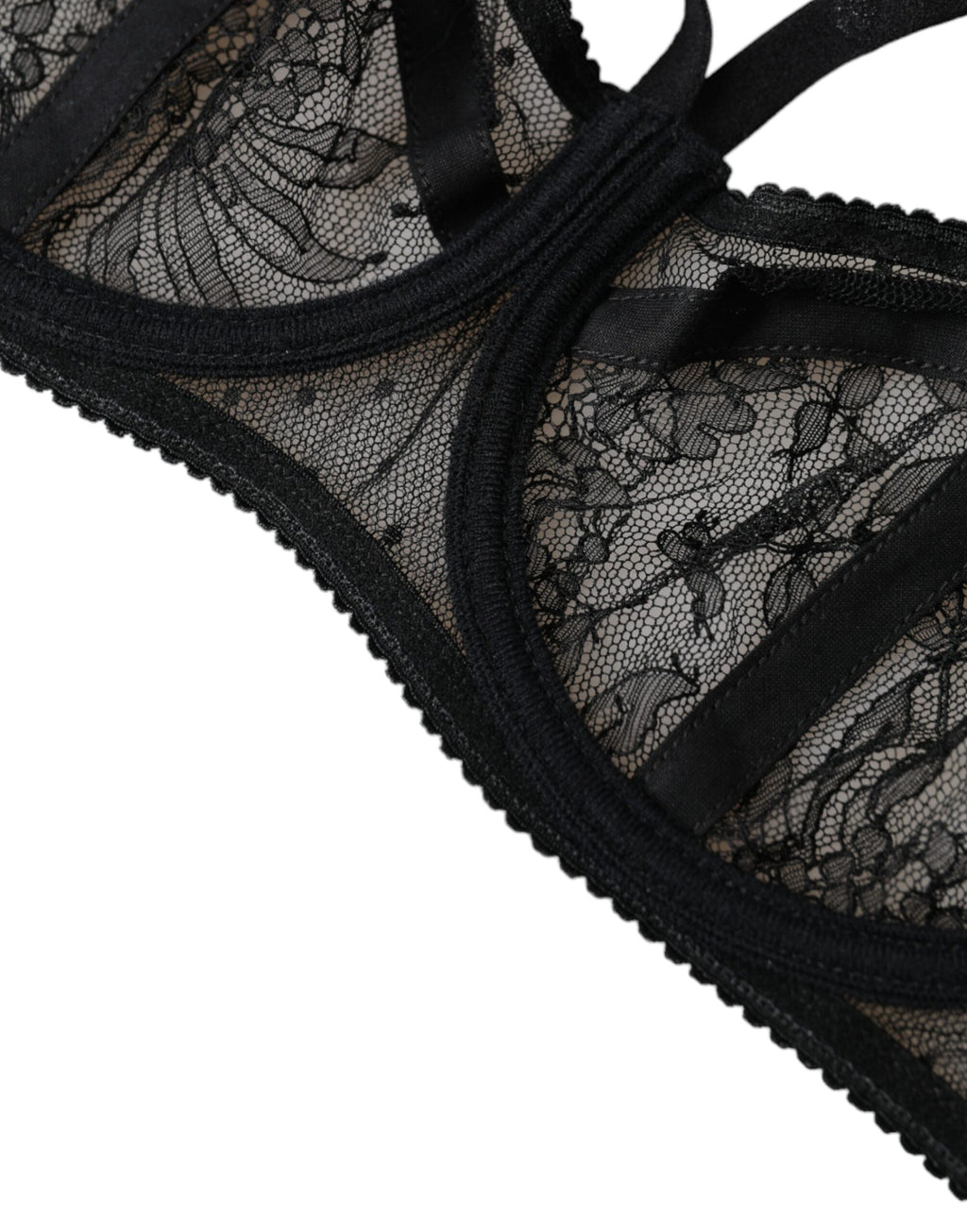 Soutien-gorge balconnet noir en dentelle florale en nylon Dolce & Gabbana, détail élégant et féminin.