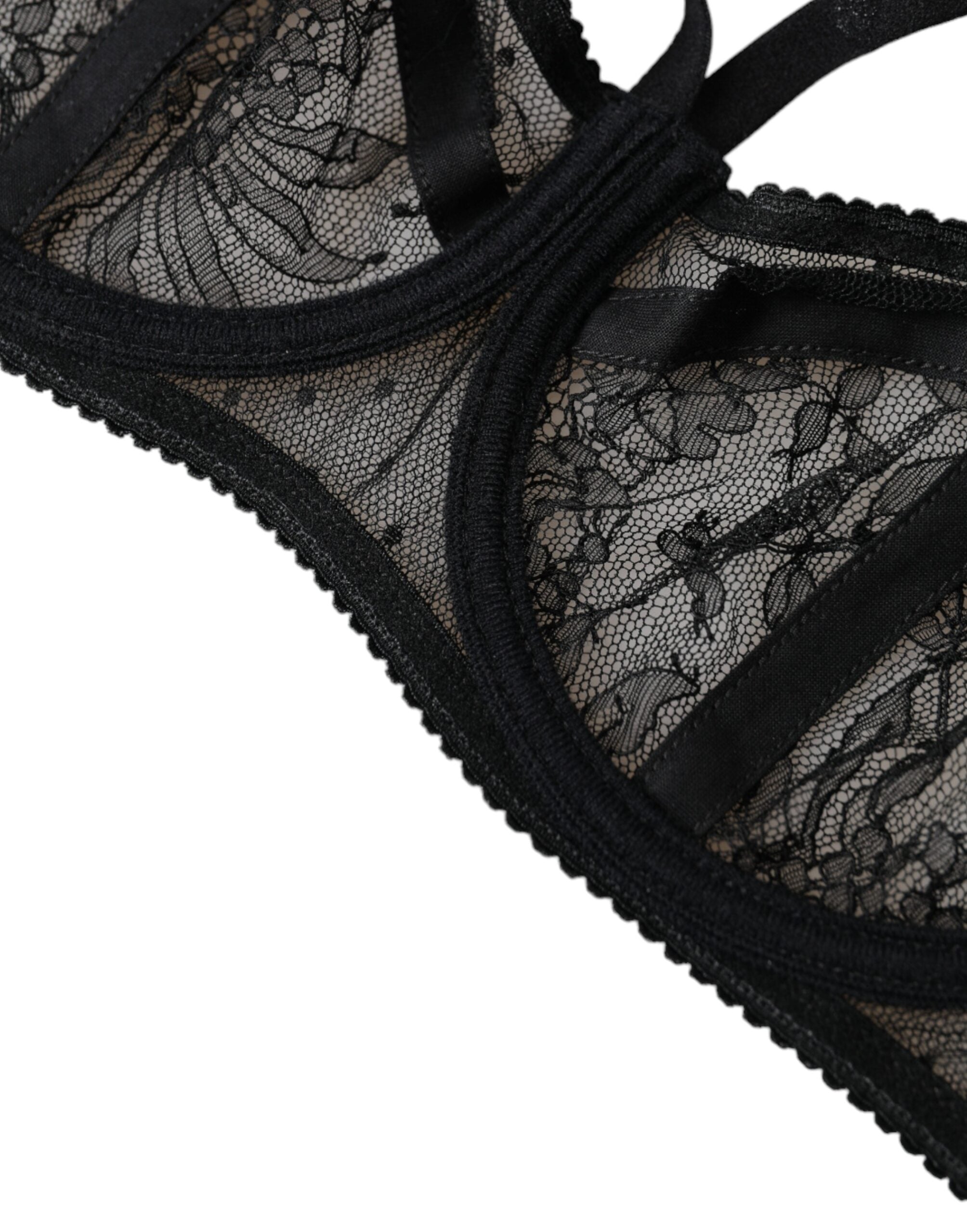 Soutien-gorge balconnet noir en dentelle florale en nylon Dolce & Gabbana, détail élégant et féminin.