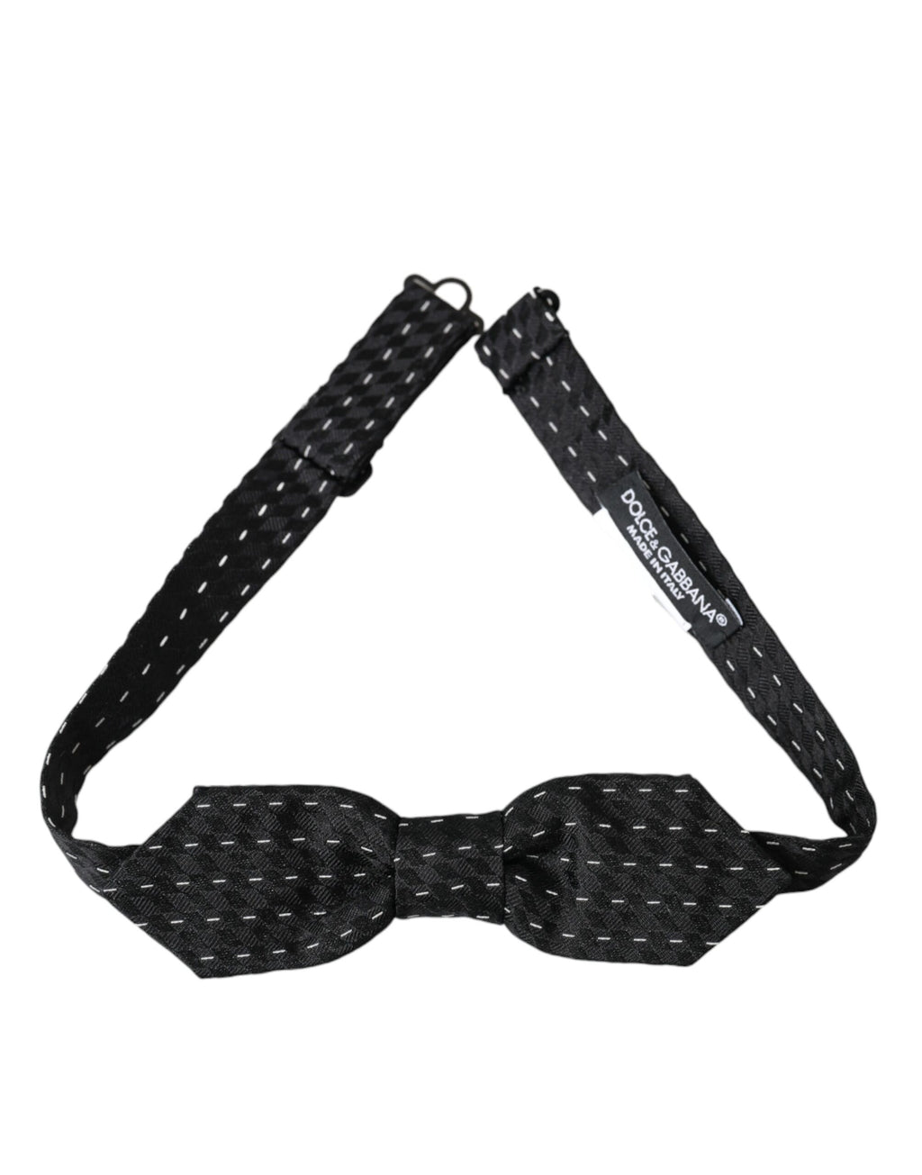 Dolce & Gabbana Dark Gray White Stitched Silk Men Neck Bow Tie