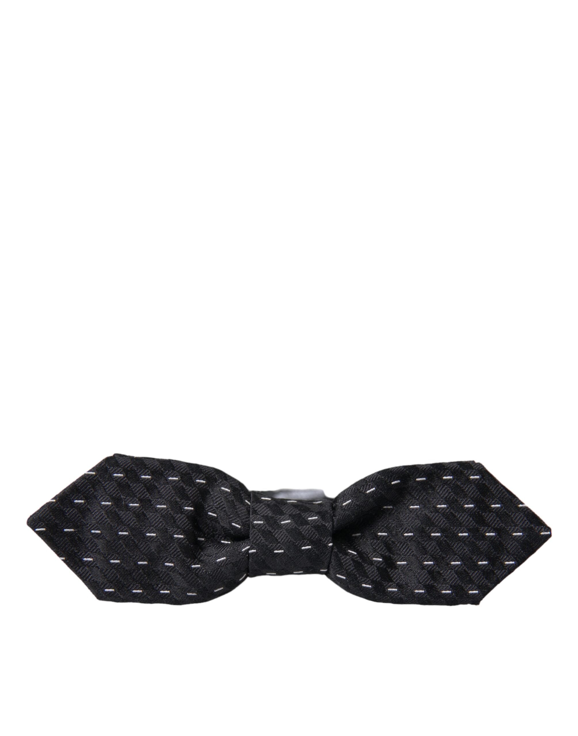 Dolce & Gabbana Dark Gray White Stitched Silk Men Neck Bow Tie