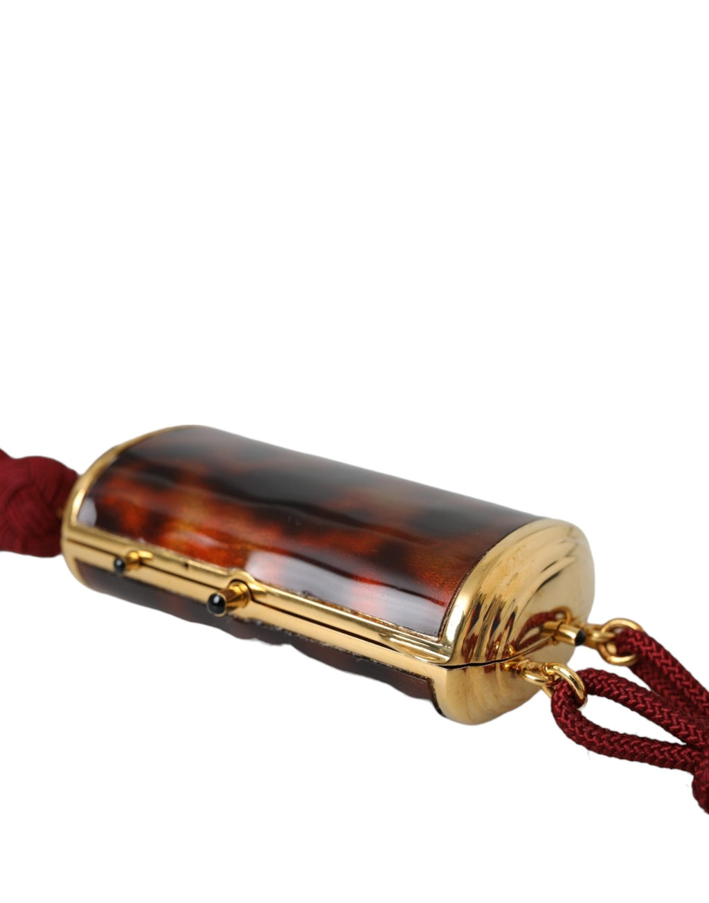 Pochette Dolce & Gabbana en cuir marron à motif léopard avec miroir mini et pendants en tassel pour maquillage.