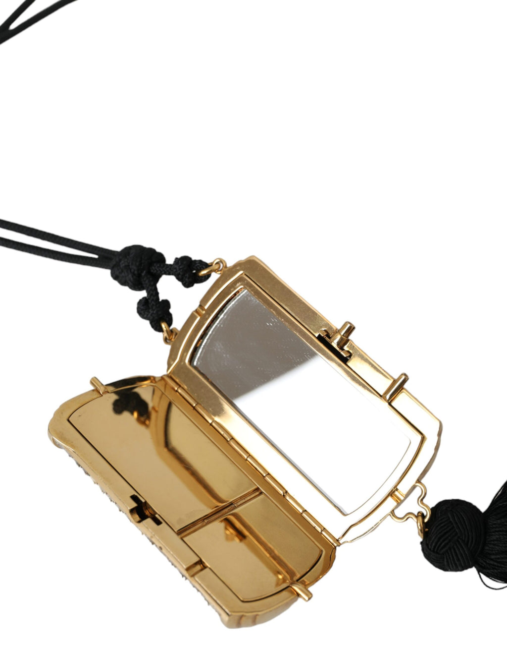 Pochette Dolce & Gabbana beige en cuir exotique avec miroir miniature et gland en tassel, sac de maquillage élégant pour femmes