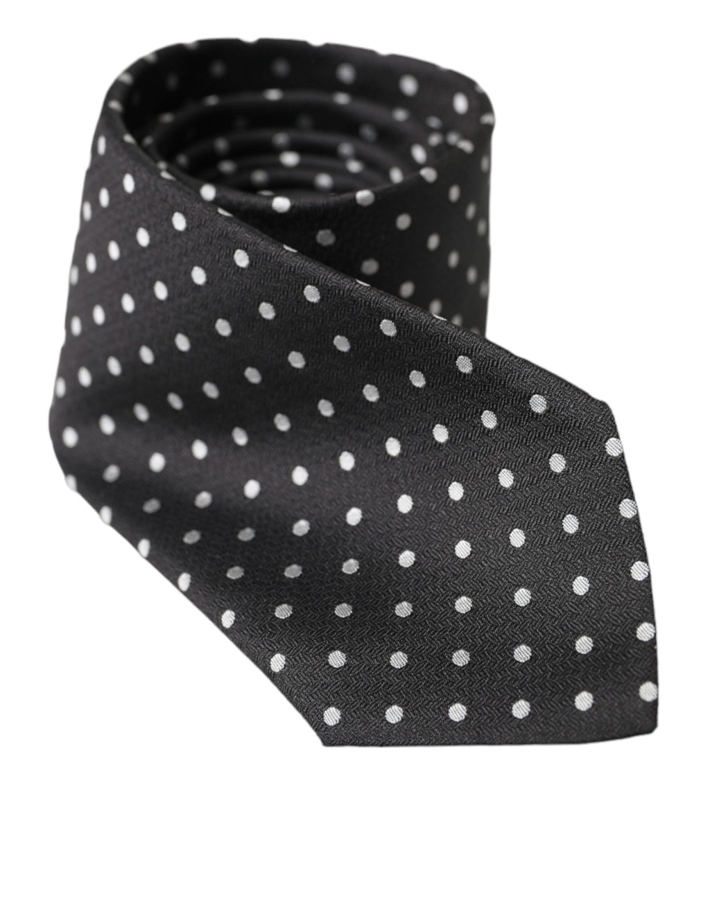 Dolce & Gabbana Dark Gray White Polka Dots 100% Silk Necktie Face Mask