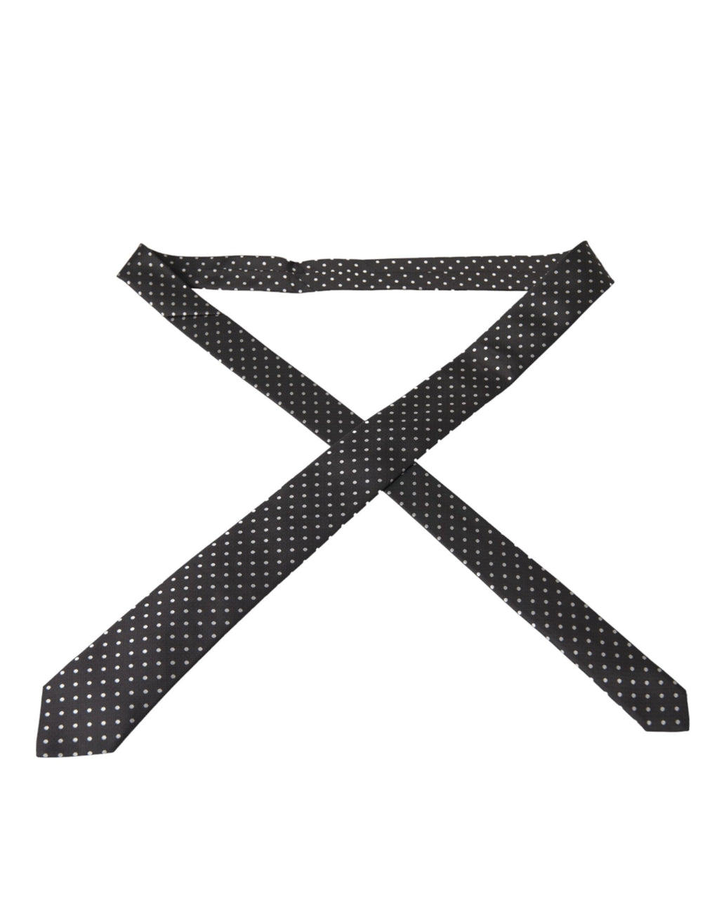 Dolce & Gabbana Dark Gray White Polka Dots 100% Silk Necktie Face Mask