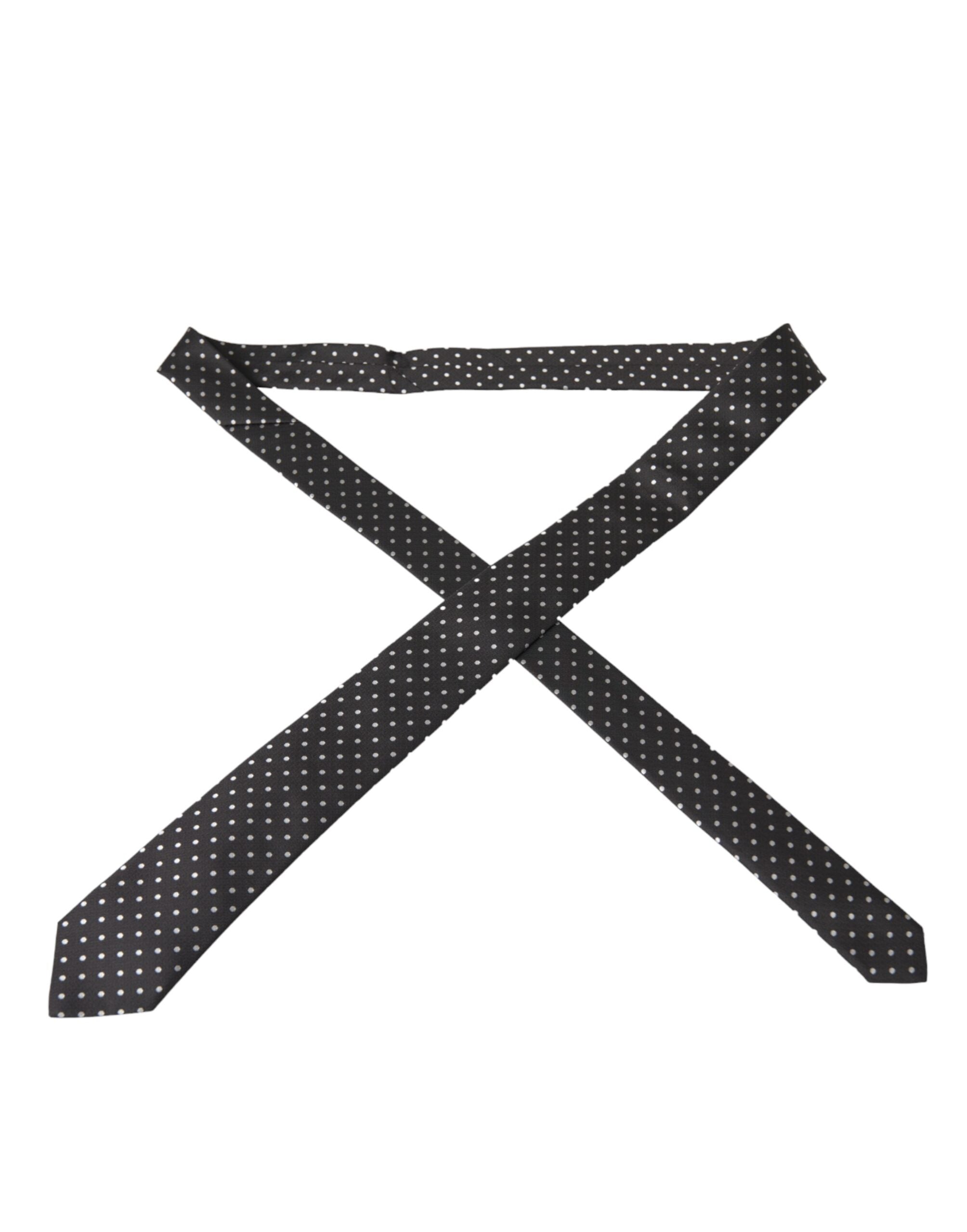 Dolce & Gabbana Dark Gray White Polka Dots 100% Silk Necktie Face Mask