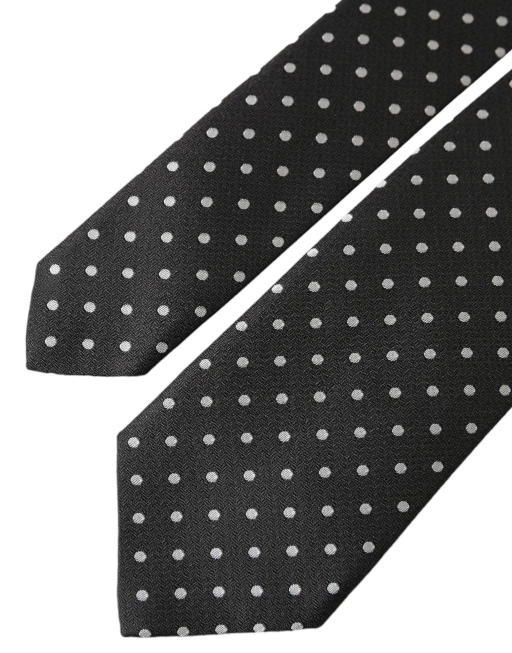 Dolce & Gabbana Dark Gray White Polka Dots 100% Silk Necktie Face Mask