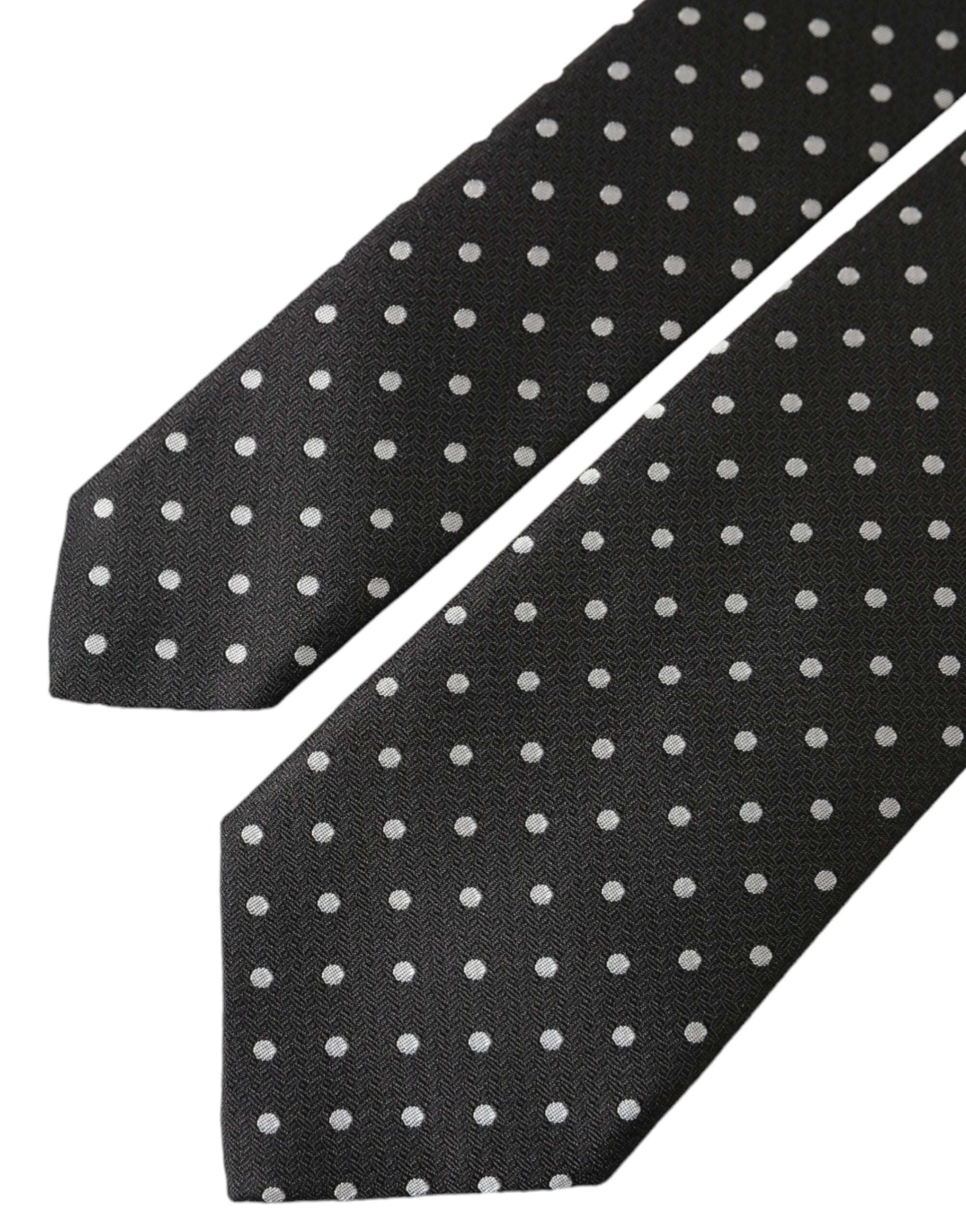 Dolce & Gabbana Dark Gray White Polka Dots 100% Silk Necktie Face Mask