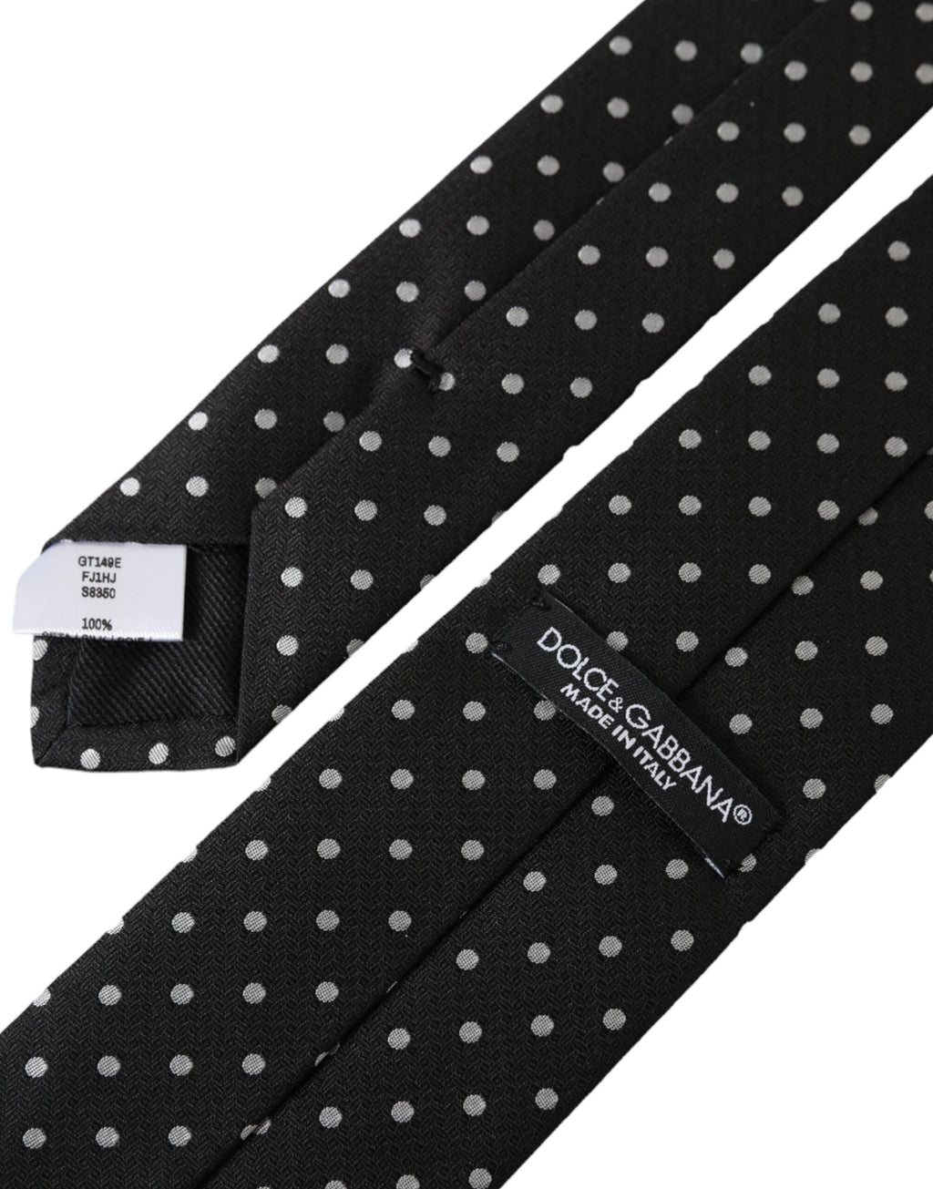 Dolce & Gabbana Dark Gray White Polka Dots 100% Silk Necktie Face Mask