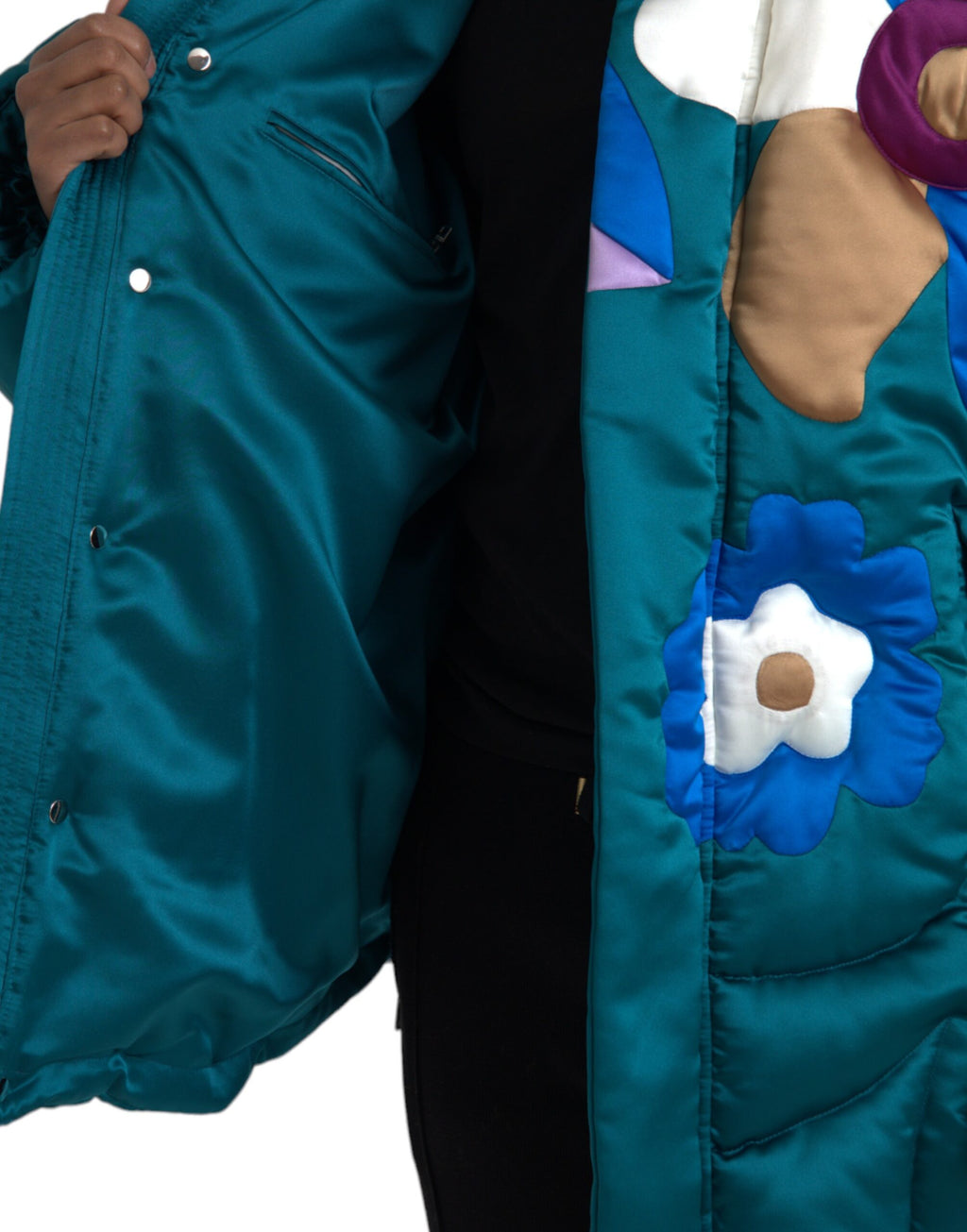 Veste matelassée Dolce & Gabbana à fleurs multicolores, coupe windbreaker, style tendance et coloré pour femme.