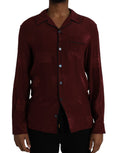 Chemise Dolce & Gabbana en jacquard de soie bordeaux avec motif couronne à manches longues.